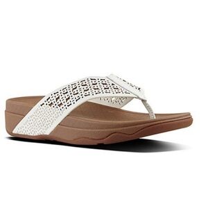 Fitflop Surfa White Floral Lattice Leather Flip Flop Sandals Size 8 NWT